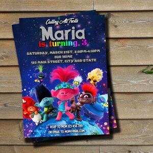 Trolls World Tour Birthday Invitation - Trolls Invitation - Trolls Girl Invitate- Trolls World Tour Birthday Party Invitation