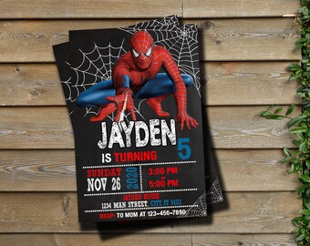 Personlig Spiderman-födelsedagsinbjudan (digital fil)
