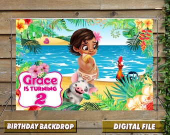 Moana Birthday Backdrop: Customizable Party Banner (Digital File)
