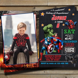 Avengers Birthday Invitation with Photo - Superhero Party (Digital Download)