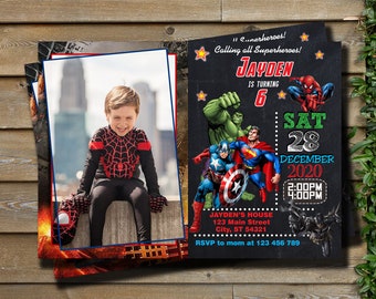 Avengers födelsedagsinbjudan med foto - Superhjältefest (digital nedladdning)