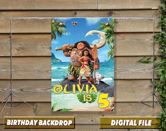 Moana Birthday Backdrop: Customizable Party Banner (Digital File)