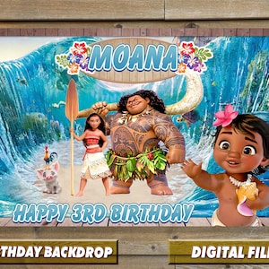 Moana Backdrop - Moana Birthday Banner - Moana Birthday Party Decoration - Personalized - Digital File
