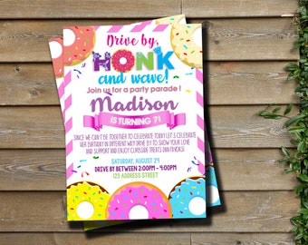 Donut Drive By Birthday Party Parade Invitation - Donut Invitation - Doughnut Quarantine Invite - Birthday Invitation - Personalized