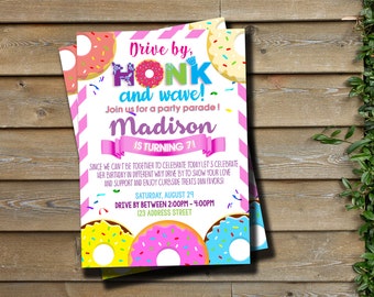 Donut Drive By Birthday Invitation: Party Parade Invite (Digital Download)