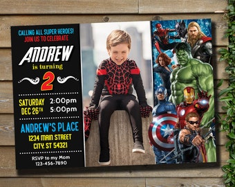 Avengers födelsedagsinbjudan med foto: Superhjältefest (digital nedladdning)