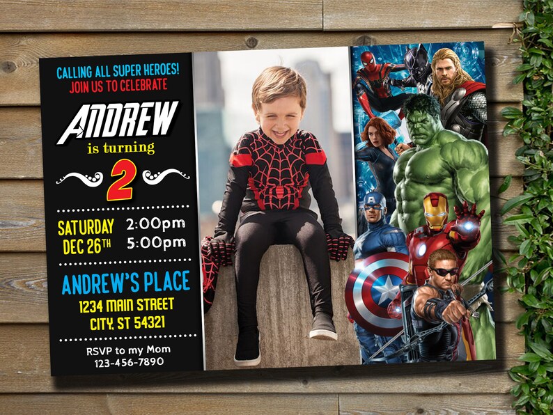 Avengers Birthday Invitation With Photo Avengers Boy Invitations Superhero Invitation Birthday Invitation image 1