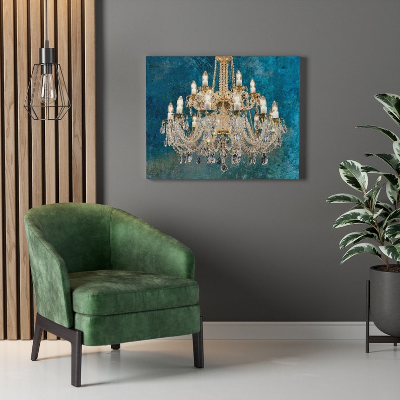 Chandelier Canvas Gallery Wraps Turquoise Gold Wall Art Etsy