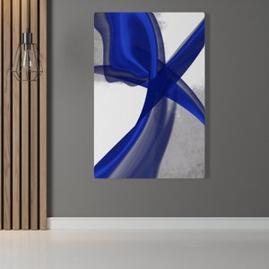 Cobalt Blue Gray Abstract Canvas Gallery Wrap Print, Dark Blue Wall Decor, Blue Grey Home Decor, Wall Art