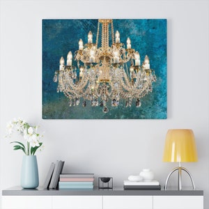 Chandelier Canvas Gallery Wraps, Turquoise Gold Wall Art Print, Feminine Wall Art Print, Feminine Wall Decor, Beautiful Wall Decor