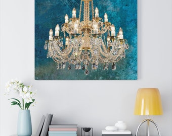 Chandelier Canvas Gallery Wraps, Turquoise Gold Wall Art Print, Feminine Wall Art Print, Feminine Wall Decor, Beautiful Wall Decor