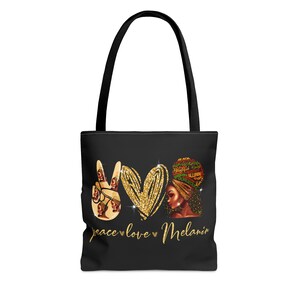 Peace Love Melanin Tote Bag, Black Women’s Tote Bags, Tote Bags for Black Women, African American Women’s Tote Bags, Empowering Tote Bags