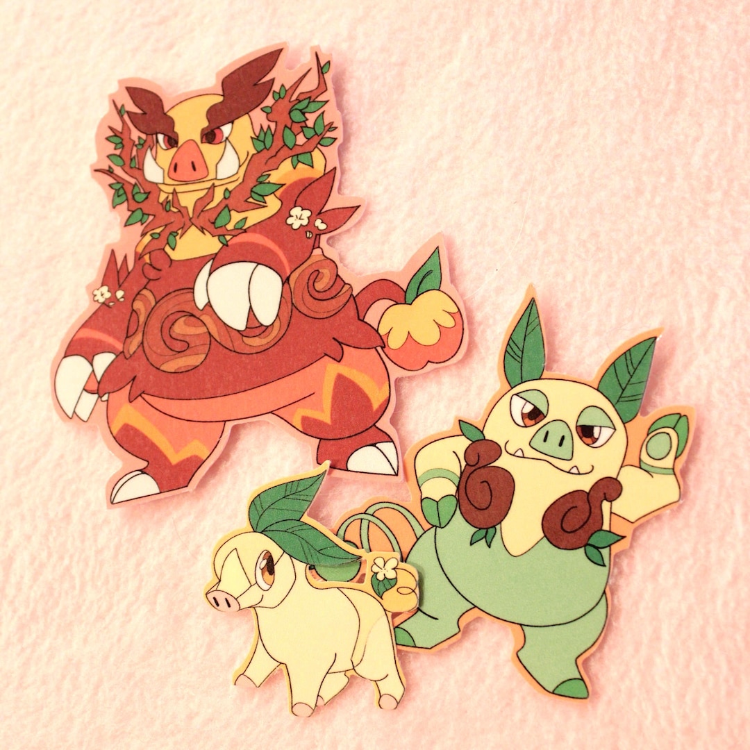 Grass Type Tepig | Fan Made Pokemon Sticker Set - Etsy