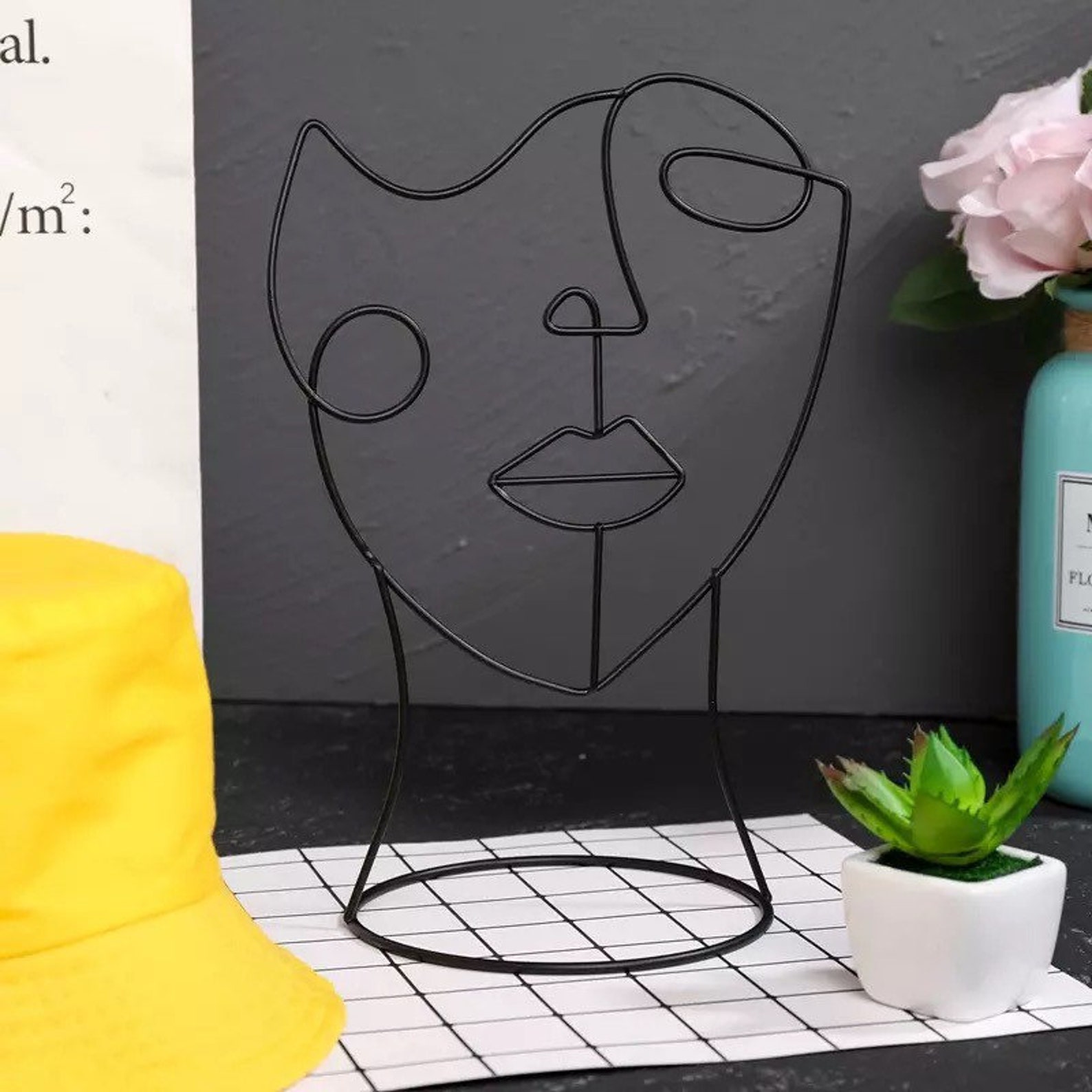 Abstract Wire Black Metal Face Line Art Outline Sculpture Etsy UK