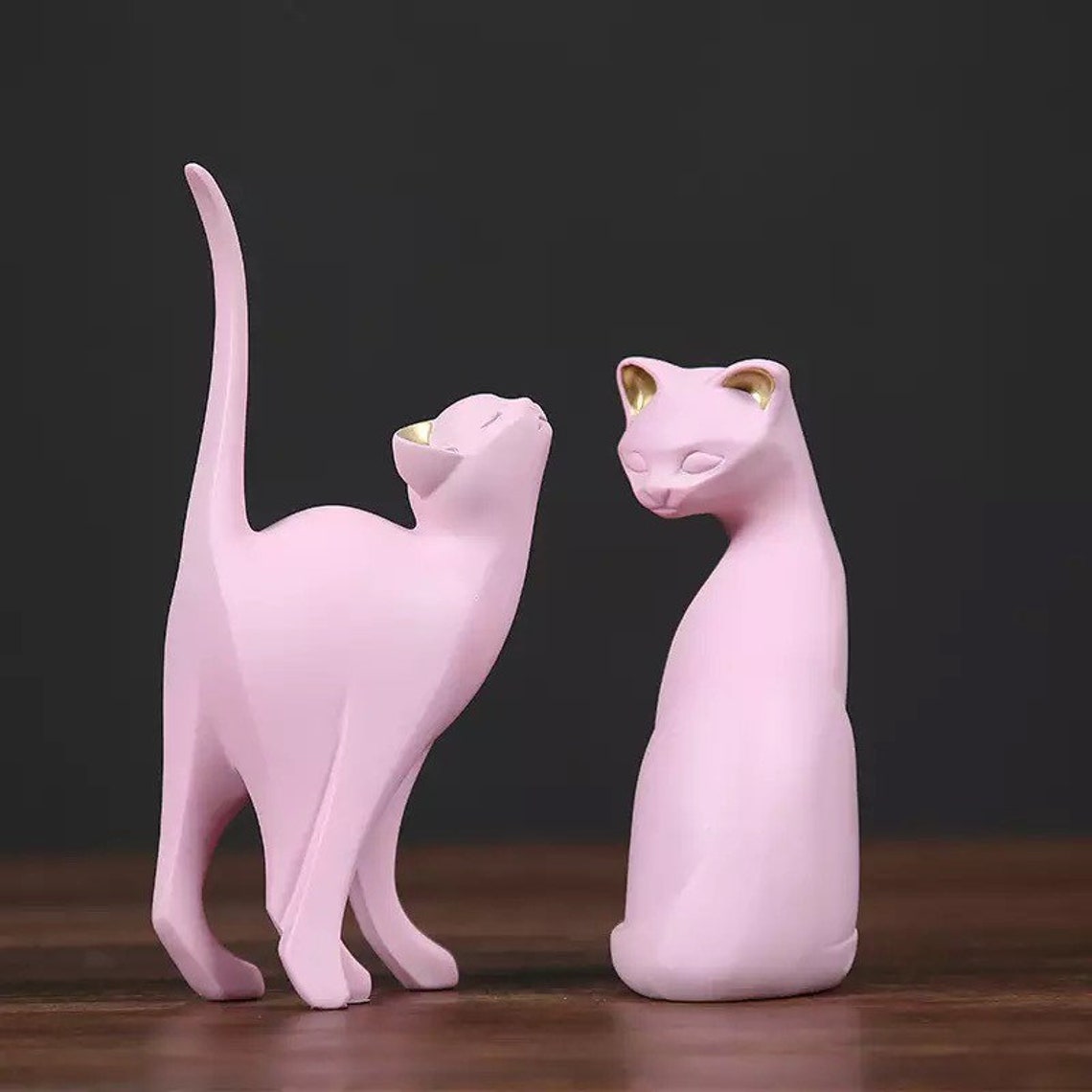 Pink Resin Cat Figurine Home Decor Etsy