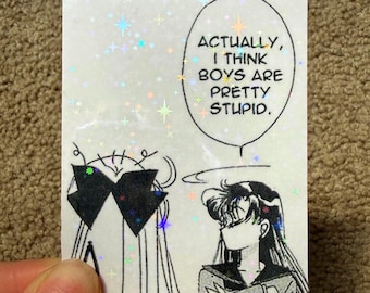 Boys Are Stupid Glitter Manga Panel Sticker | Holographic Decal, Y2K Anime