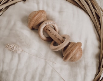 PERSONALISED 'Welcome To The World'  Baby Wooden Rattle| Baby Boy Baby Girl Gift Keepsake | Welcome Baby Gift | Baby Shower Gift