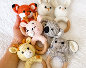 Organic Cotton Crochet Elephant | Giraffe | Eco Natural Grasping Toy | Baby first toy | Newborn gift | Baby keepsake | Hand made