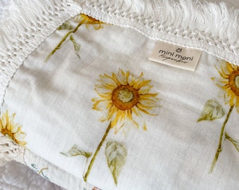 Blanket with Tassel Fringe - Sunflowers | Floral Swaddle Muslin Blanket