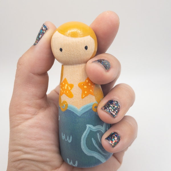 Mermaid Wooden Peg Doll (Coral)