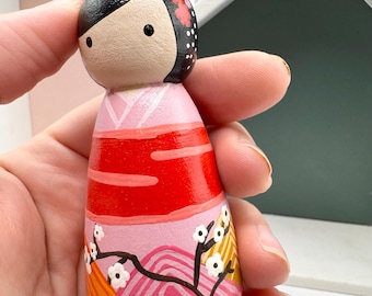 Japanese Girl Hand-painted Wooden Doll