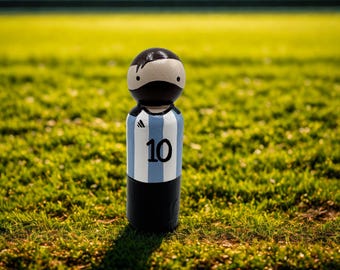 Lionel Messi Hand-Painted Wooden Peg Doll