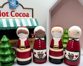 Santa Claus & Mrs. Claus Hand-Painted  Wooden Doll