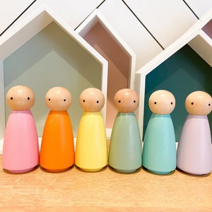 Pastel Rainbow Wooden Peg Doll Set