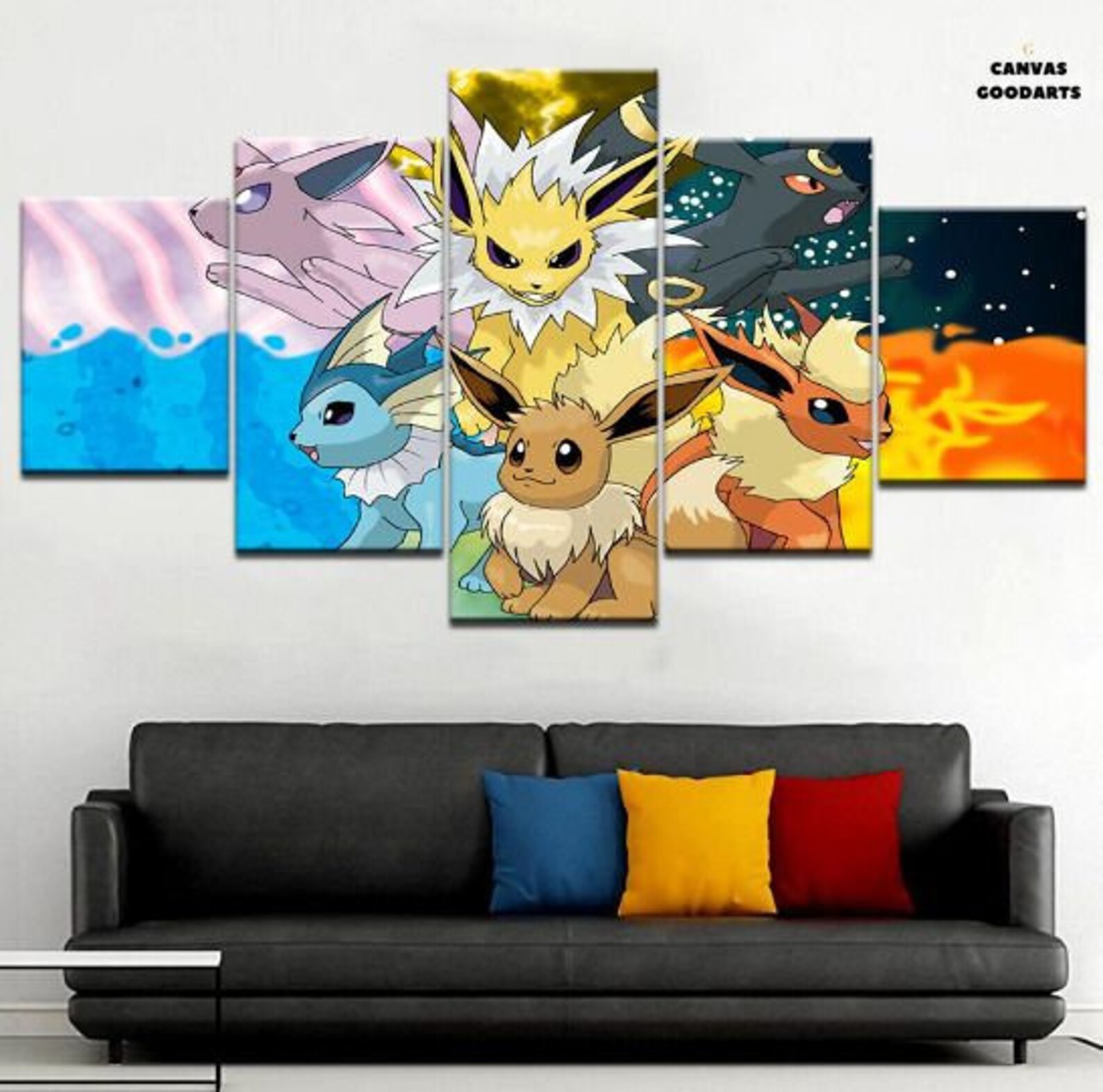 Cartoon Pokemon 5 Pieces Canvas Wall Art Framed Ready To Hang Etsy