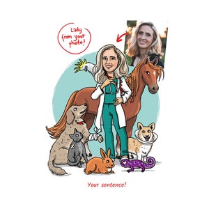 Personalized portrait, Custom illustration, Your photo on my draw, "Lady vet"