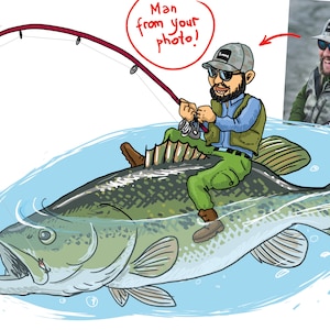 Personalized portrait, Custom illustration, Your photo on my draw, "The man on the bass"