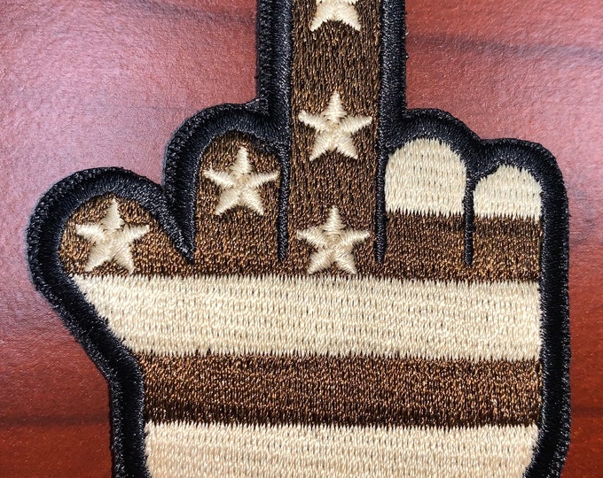 Flag Finger subdued middle finger morale patch 2.75”H x 2.25”W