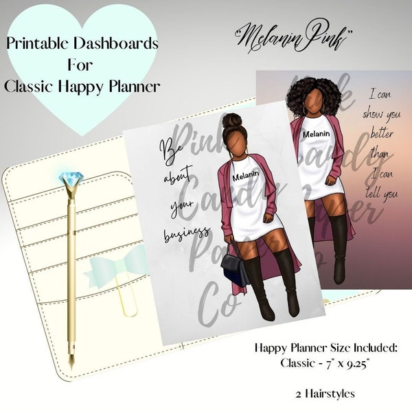Melanin Pink/Digital Dashboard/Classic/Digital Planner Dashboards/Digital Planner Cover/Printable Planner Dashboards/Fashion/Boss Babe