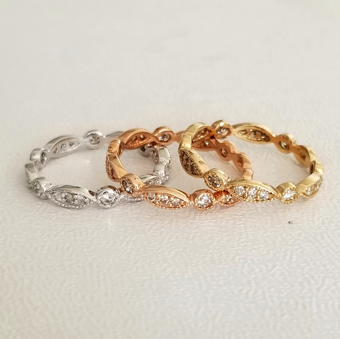 Stacking Eternity Ring 14K Gold / Diamond Stackable Rings/Art Etsy