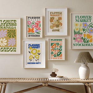 Neutral Gallery Wall, Flower Market Set Of 6 Prints, Greece Poster, Athens Print, Tokyo Poster, Collage Print, Aesthetic Posters, London Art image 2