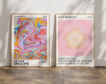 Gallery Wall Art Set 2, Aura Poster, Mindset Wall Art, Danish Pastel Decor, Preppy Wall Art, Eclectic Gallery Wall, Maximalist Decor, Funky