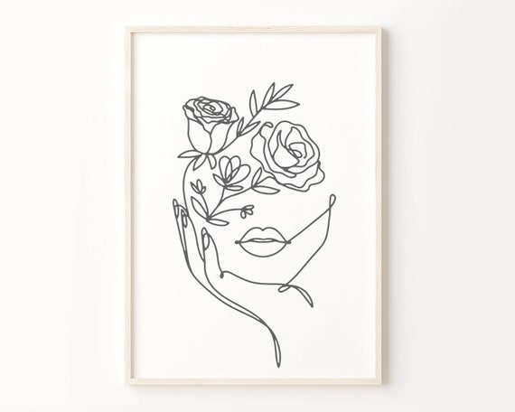 Femme avec impression de tête de fleur dessin au trait - Etsy France