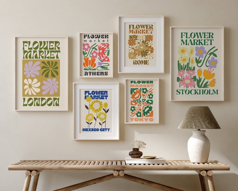 Neutral Gallery Wall, Flower Market Set Of 6 Prints, Greece Poster, Athens Print, Tokyo Poster, Collage Print, Aesthetic Posters, London Art image 2