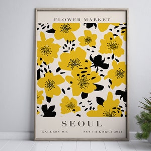 Flower Market Print, Seoul Poster, Seoul Wall Art, Seoul Travel Poster, Korean Art, Flower Market, Pastel Flower, Beige Minimalist Wall Art image 1