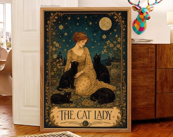 The Cat Lady Tarot Poster | Vintage Style Cat Wall Art (Digital Download)