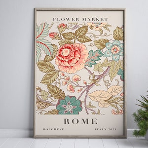 Rome Poster, Italy Travel Poster, Italy Watercolor Wall Art, Flower Market Art Print, Watercolor Flower Digital Download, Vintage