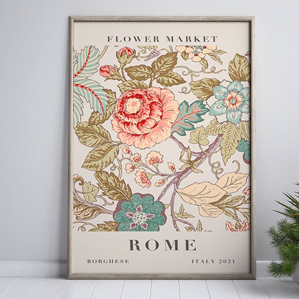 Rome poster, Italië reizen poster, Italië aquarel kunst aan de muur, bloemenmarkt Art Print, aquarel bloem digitale download, vintage