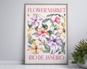 Rio De Janeiro Poster, Flower Market Print, Brazil Travel Poster, Maximalist Decor, Printable Art, Eclectic Gallery Wall, Digital Download