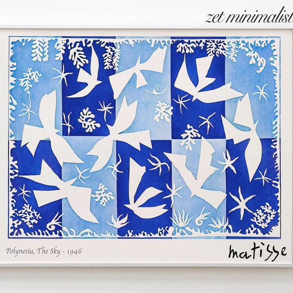 Matisse Poster Blue, Henri Matisse Abstract, Découpage vintage Exhibition, Wall Print Digital, Printable Wall Art, Gallery Set Télécharger
