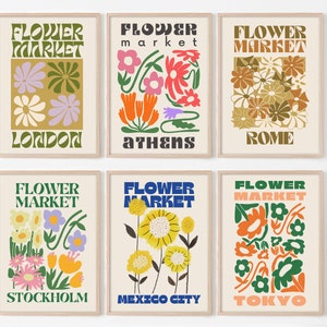 Neutral Gallery Wall, Flower Market Set Of 6 Prints, Greece Poster, Athens Print, Tokyo Poster, Collage Print, Aesthetic Posters, London Art image 3