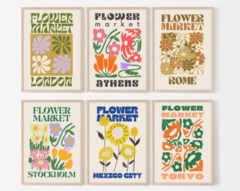 Flower Market Set Of 6 Prints, Mexico City, Greece Poster, Athens Print, Tokyo Poster, Neutral Gallery Wall, Collage Print, Aesthetic Poster