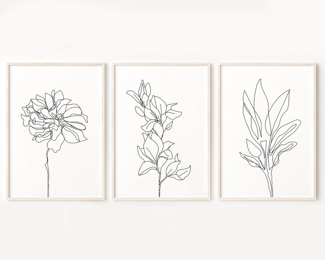 Minimalist Flower Line Art Prints: Set of 3 (digital Download) - Etsy