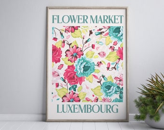 Luxembourg Poster, Flower Market Print, Travel Poster, Maximalist Decor, Printable Art, Eclectic Gallery Wall, Digital Download