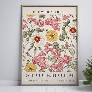 Flower Market Print, Stockholm Poster, Sweden Travel Art Poster, Sweden Watercolor Wall Art, Watercolor Flower Digital Download, Vintage