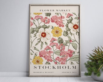 Flower Market Print, Stockholm Poster, Sweden Travel Art Poster, Sweden Watercolor Wall Art, Watercolor Flower Digital Download, Vintage